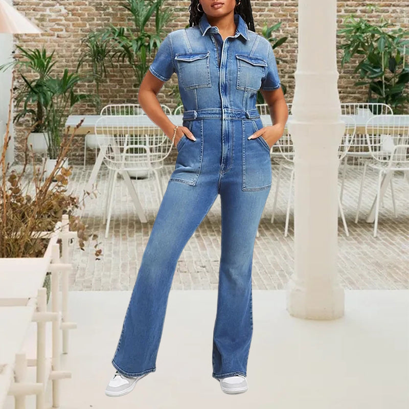 Schmale Bootcut Denim-Jumpsuit