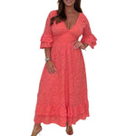 Lockeres einfarbiges Kleid mit V-Ausschnitt und hoher Taille