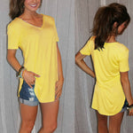 Lässiges Tee mit einfarbigem V-Ausschnitt und geschwungenem Saum Packs