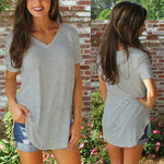 Lässiges Tee mit einfarbigem V-Ausschnitt und geschwungenem Saum Packs