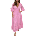 Lockeres einfarbiges Kleid mit V-Ausschnitt und hoher Taille