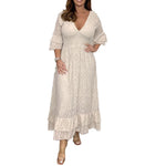 Lockeres einfarbiges Kleid mit V-Ausschnitt und hoher Taille
