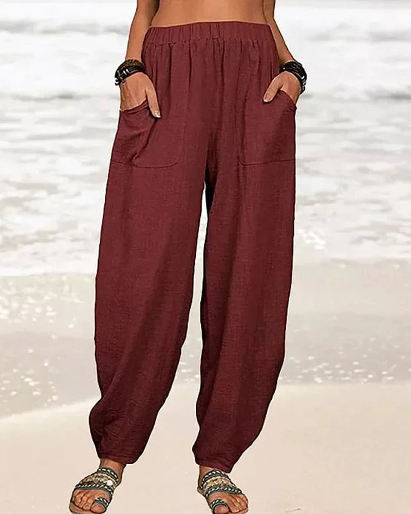 Lose Freizeithose für Damen aus Baumwollleinen