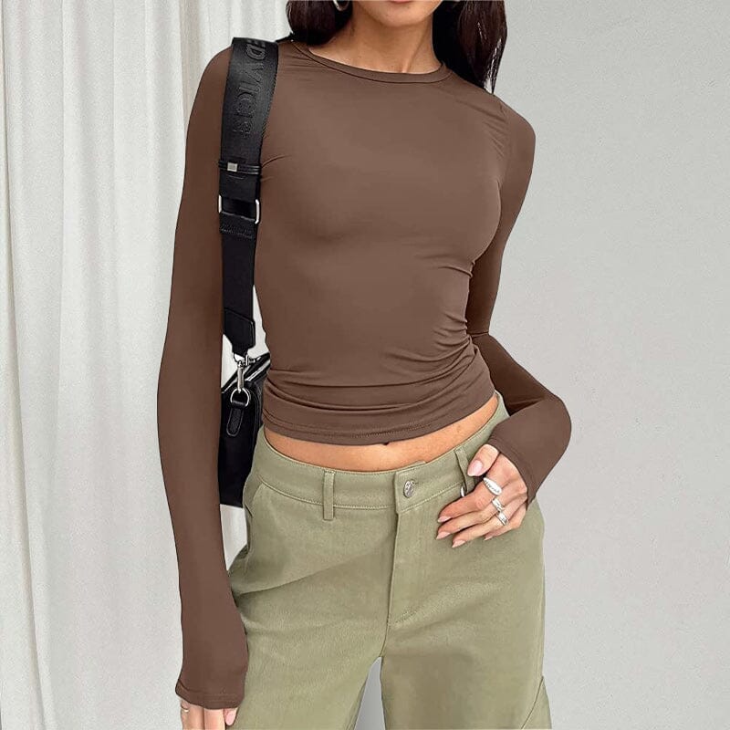 Damen Langarm-T-Shirts Rundhalsausschnitt Slim Fit Tops