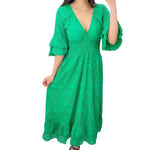 Lockeres einfarbiges Kleid mit V-Ausschnitt und hoher Taille