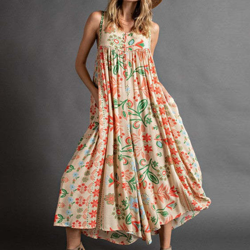 Vintage Bedruckter Ärmelloser Jumpsuit