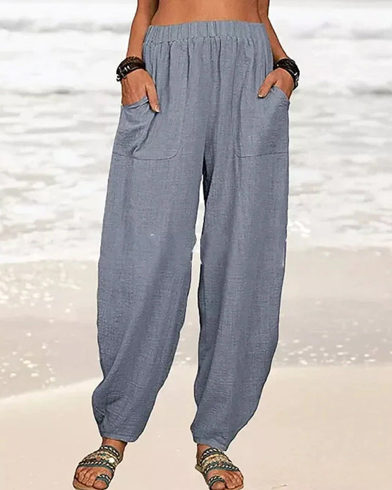 Lose Freizeithose für Damen aus Baumwollleinen