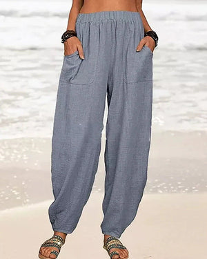Lose Freizeithose für Damen aus Baumwollleinen
