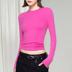 Damen Langarm-T-Shirts Rundhalsausschnitt Slim Fit Tops