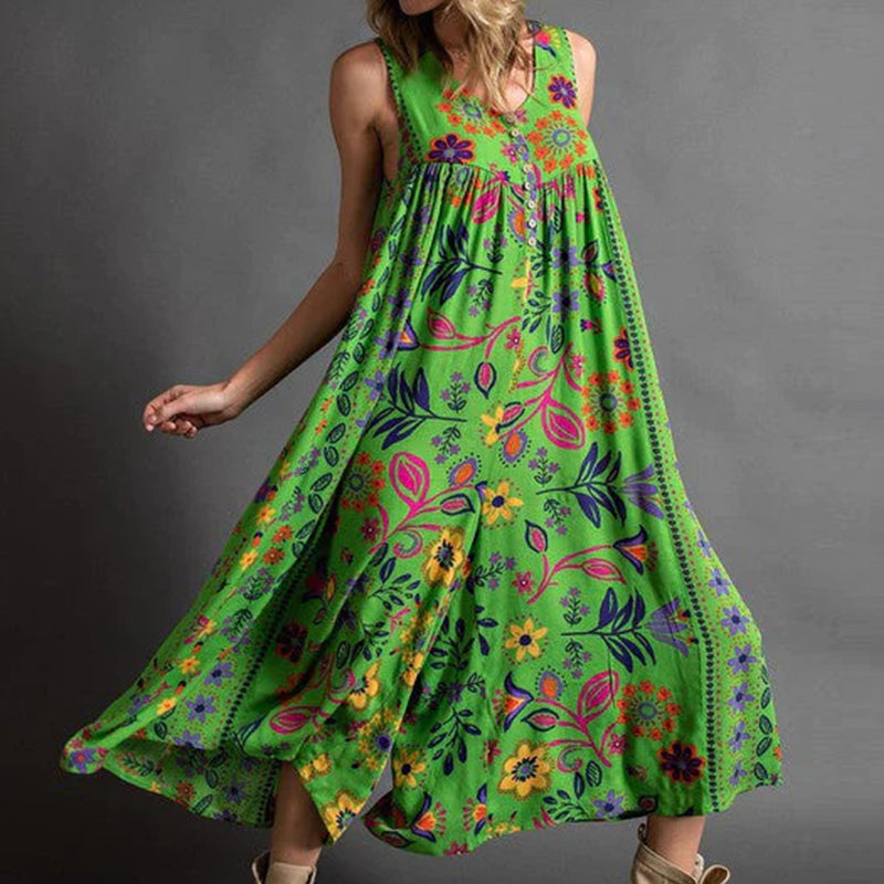 Vintage Bedruckter Ärmelloser Jumpsuit