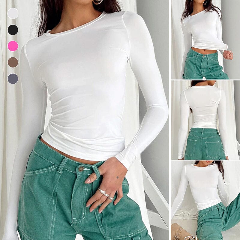 Damen Langarm-T-Shirts Rundhalsausschnitt Slim Fit Tops
