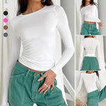Damen Langarm-T-Shirts Rundhalsausschnitt Slim Fit Tops
