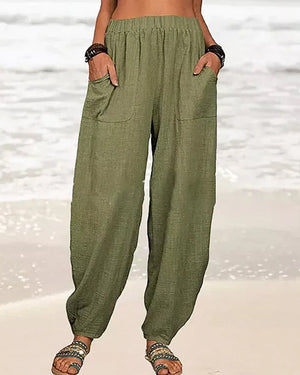 Lose Freizeithose für Damen aus Baumwollleinen