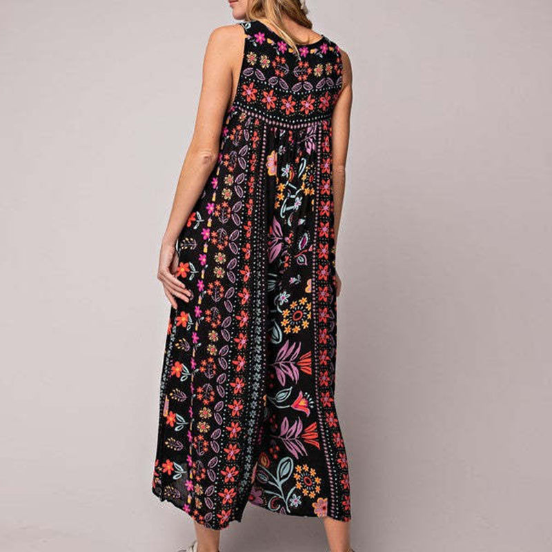 Vintage Bedruckter Ärmelloser Jumpsuit