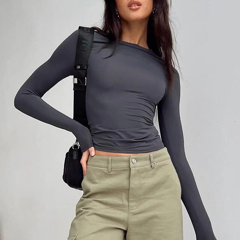Damen Langarm-T-Shirts Rundhalsausschnitt Slim Fit Tops