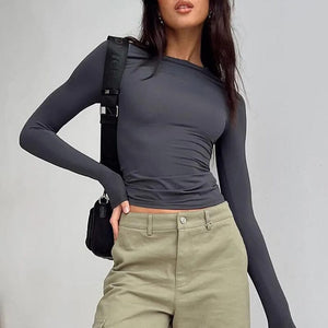Damen Langarm-T-Shirts Rundhalsausschnitt Slim Fit Tops