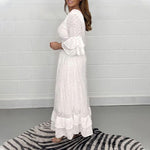 Lockeres einfarbiges Kleid mit V-Ausschnitt und hoher Taille