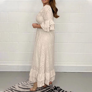 Lockeres einfarbiges Kleid mit V-Ausschnitt und hoher Taille