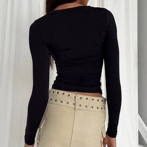Damen Langarm-T-Shirts Rundhalsausschnitt Slim Fit Tops