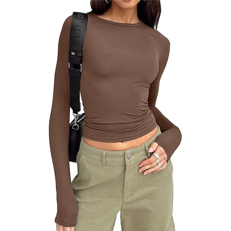 Damen Langarm-T-Shirts Rundhalsausschnitt Slim Fit Tops