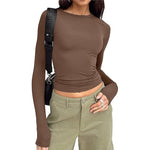Damen Langarm-T-Shirts Rundhalsausschnitt Slim Fit Tops