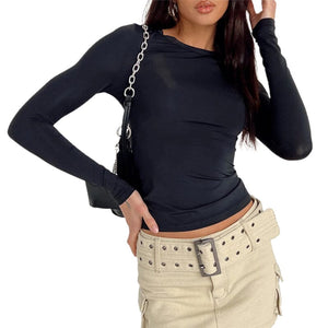 Damen Langarm-T-Shirts Rundhalsausschnitt Slim Fit Tops