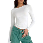 Damen Langarm-T-Shirts Rundhalsausschnitt Slim Fit Tops
