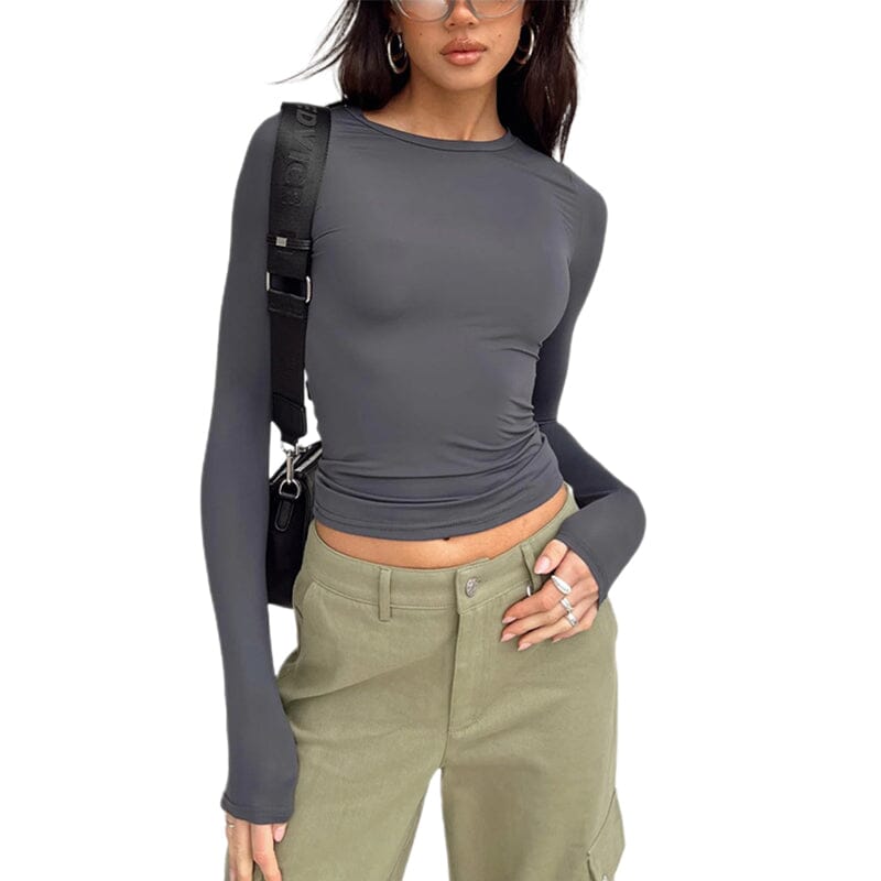 Damen Langarm-T-Shirts Rundhalsausschnitt Slim Fit Tops