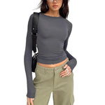 Damen Langarm-T-Shirts Rundhalsausschnitt Slim Fit Tops